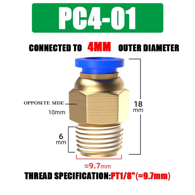 10/50PCS PC Pneumatic Quick Connector 4-12mm Push In Fitting for 1/8" 1/4" 3/8" 1/2" BSPT Thread Air Hose & Tube,Industrial Use