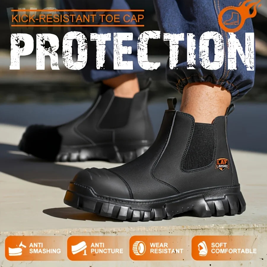 LAVSHEE Men's Anti-Kick Puncture Resistant Work Safety Shoes Steel Toe Cap Industrial Boots