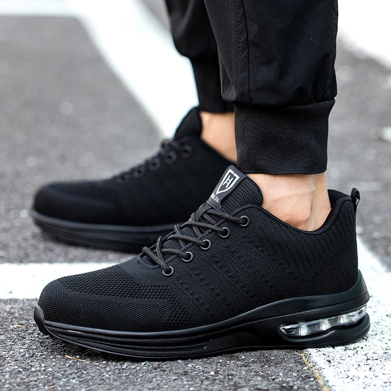 Men's Steel Toe Safety Sneakers Lightweight Puncture-Resistant Sole Anti-smash Industrial Protective Boots Breathable Sneakers