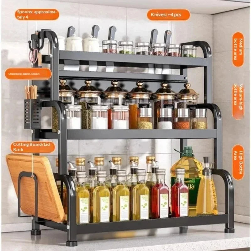 Space-Saving 2-Tier Freestanding Spice Rack, Multifunctional Kitchen Countertop Storage Organizer for Seasoning & Condiment Jars