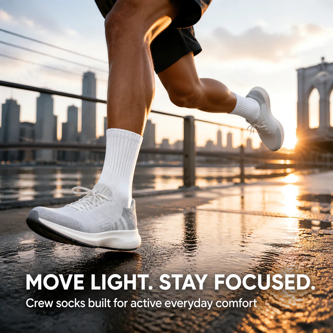 6 Pairs Crew Socks, Athletic Socks Men Women, Zoned Cushioning Socks, Ribbed Cuff Socks, Gray Heel Toe Socks, Striped Sole Socks, Performance Sports Socks, Breathable Running Socks, Everyday Casual Socks