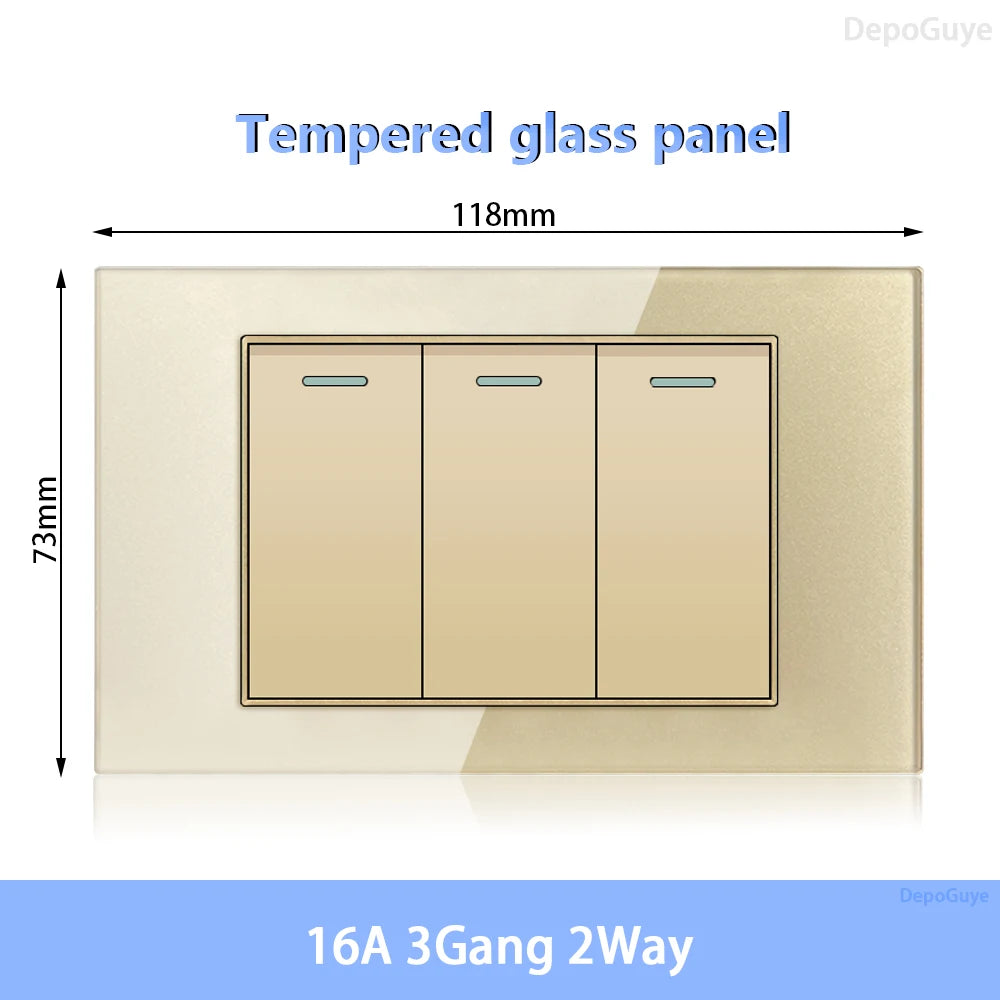 American Standard Dual Wall Usb Plug Socket, Household Mexico US Tempered Glass Light Switch Outlet Adapter Type-C Fast Charging