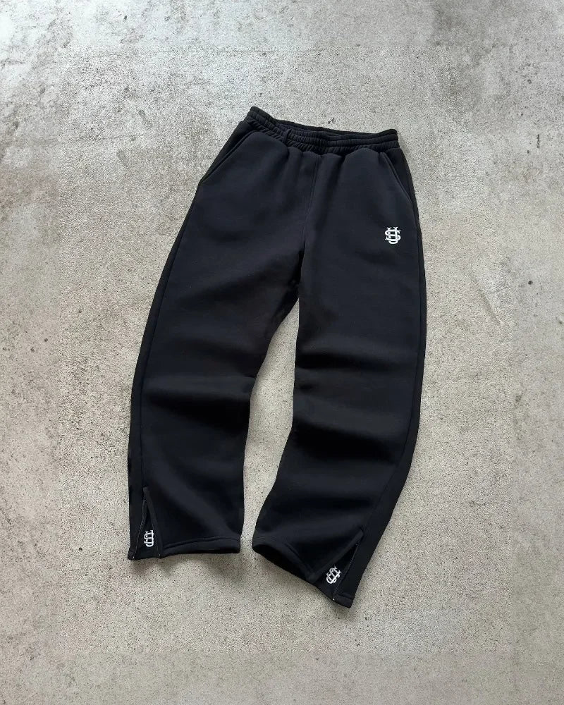 Y2k Retro Loose Straight Pants Men Tracksuit Pants Personalized Pant Leg Zipper Embroidery Design Hip Hop Harajuku Casual Pants