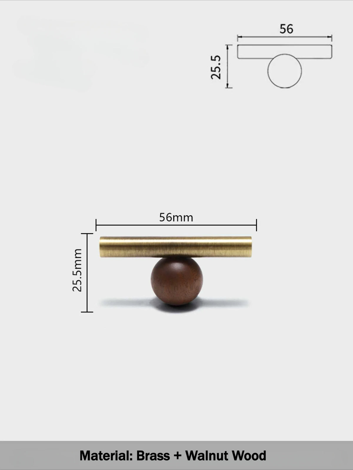 Bronze Brass + Walnut Wood  Cabinet Handle and Knob Drawer Knobs T Bar Bedroom Kitchen Cupboard Hardware / Drawer Handles