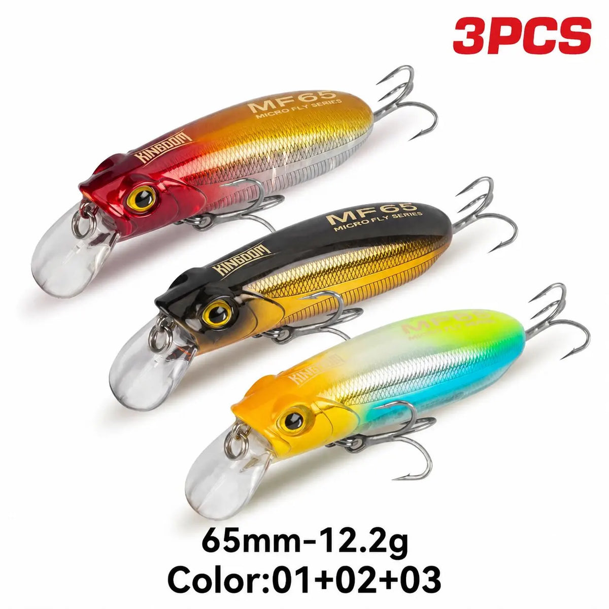 KINGDOM 3PCS Micro-Fish Scales Series Crankbait Lures, Mini Fishing Lure 55mm/65mm Lightweight Hard Bait with Realistic Scale Pattern, Floating Slow Sinking Minnow Baits for Bass Trout Freshwater Fishing