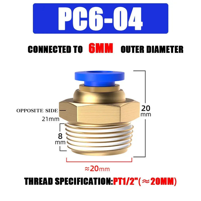 10/50PCS PC Pneumatic Quick Connector 4-12mm Push In Fitting for 1/8" 1/4" 3/8" 1/2" BSPT Thread Air Hose & Tube,Industrial Use