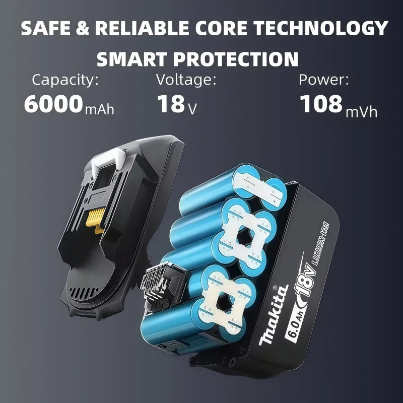 2026 New Makita 6Ah for Makita 18V Power Tool Battery BL1840 BL1830B BL1850B BL1850 BL1860 BL1815 Replacement Lithium Battery
