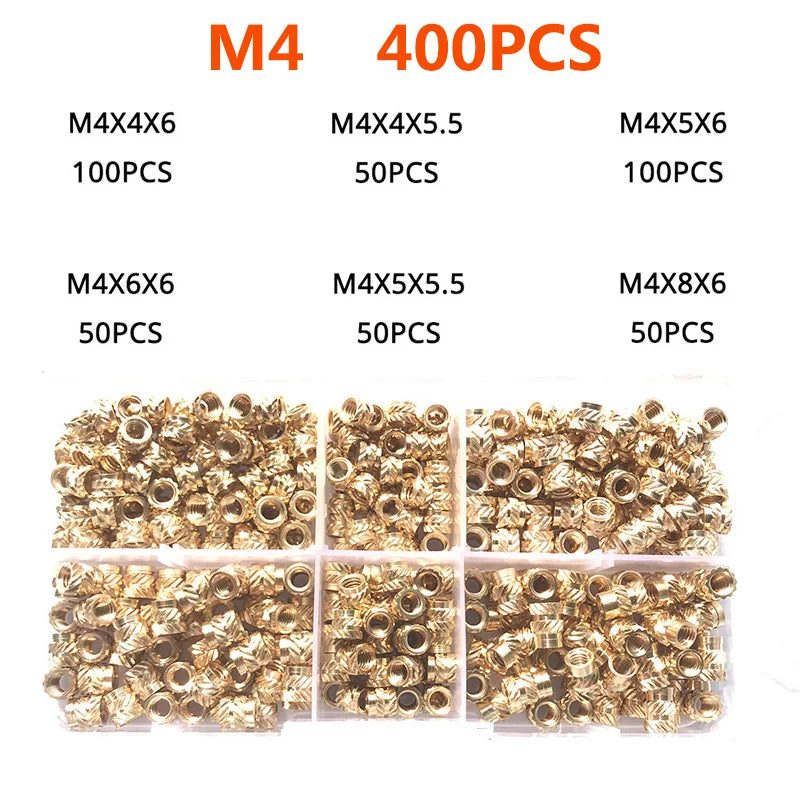 Insert Nut Set M2 M2.5 M3 M4 M5 M6 Brass Hot Melt Knurled Nut Thread Heat Molding Double Twill Injection Embedment Copper Nut 3D