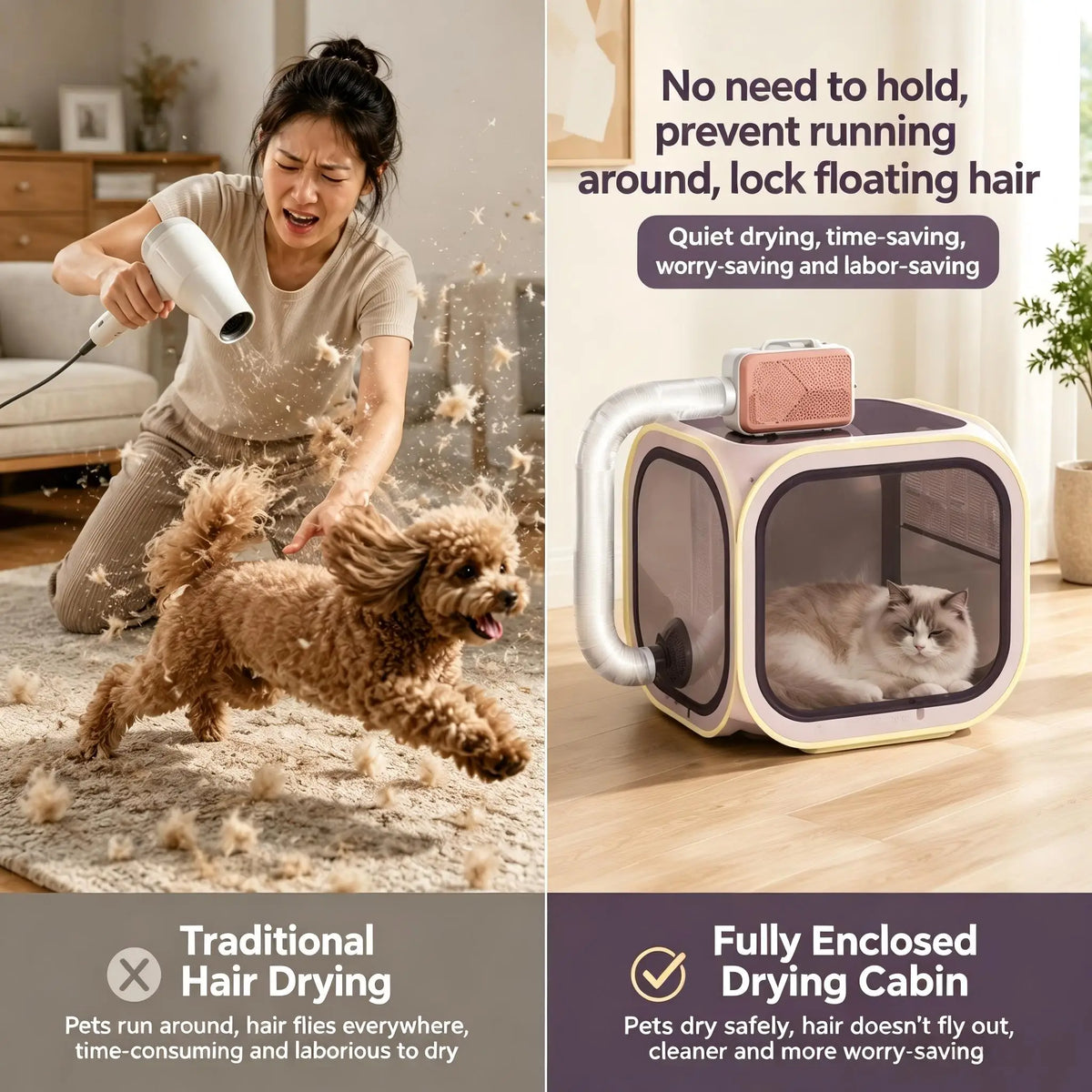 Pet Drying Box Bath Blow Anti-escape Artifact for Puppies and Dogs Bag Household Water Dryer Portable Cat Cage