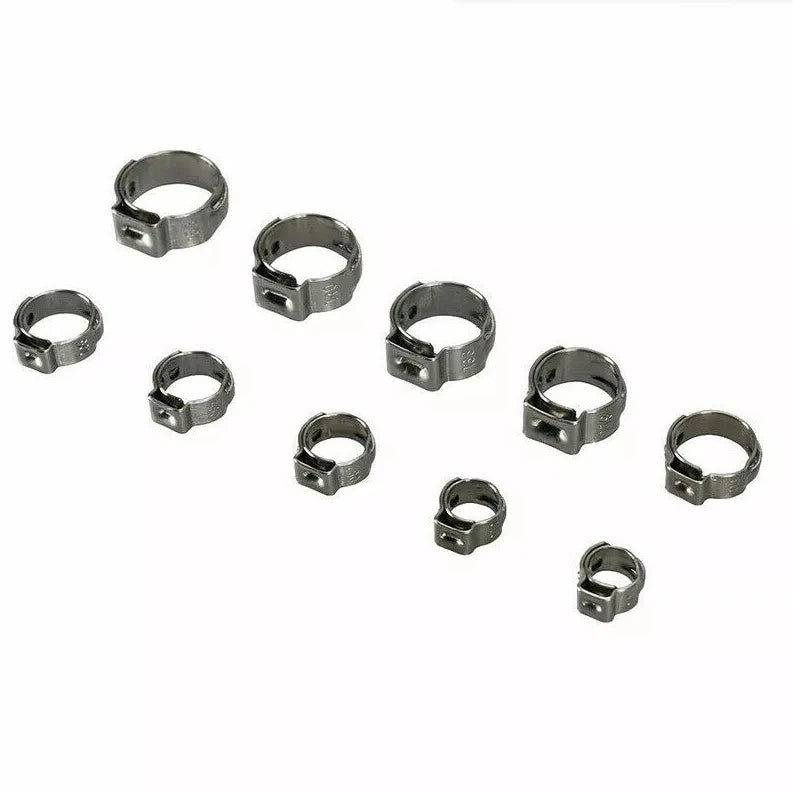 100pcs Single Ear Hose Clamps (5.3-15.3mm) 304 Stainless Steel O Fuel Pipe Clip Hose Set for Auto/Home Appliance/Pipe/Fuel Line