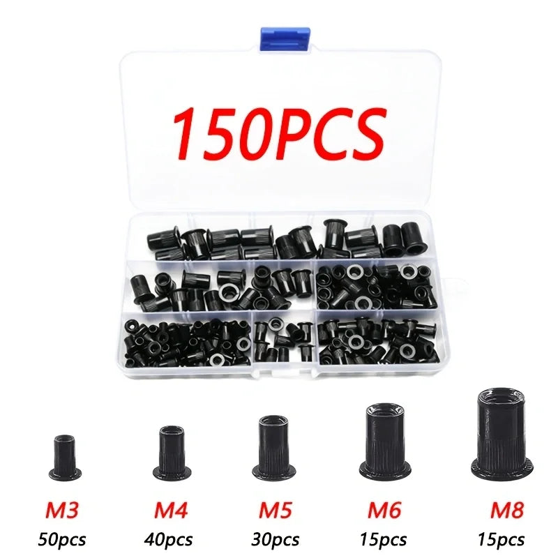 Rivet Nuts 150PCS Gun Mandrel Kit M3/M4/M5/M6/M8 or Nut Rivet Mandrels Repairtool Rivetgun Flatheadscrew Pop Nut Rivet Gun Set