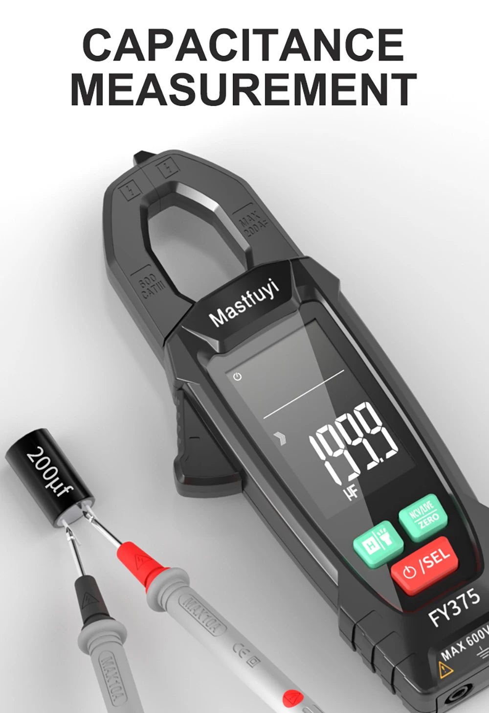 MASTFUYI AC Current Clamp Meter Digital 10000 Count Multimeter Ammeter Voltage Tester Car Amplifier Hz Capacitance NCV Ohm Tool