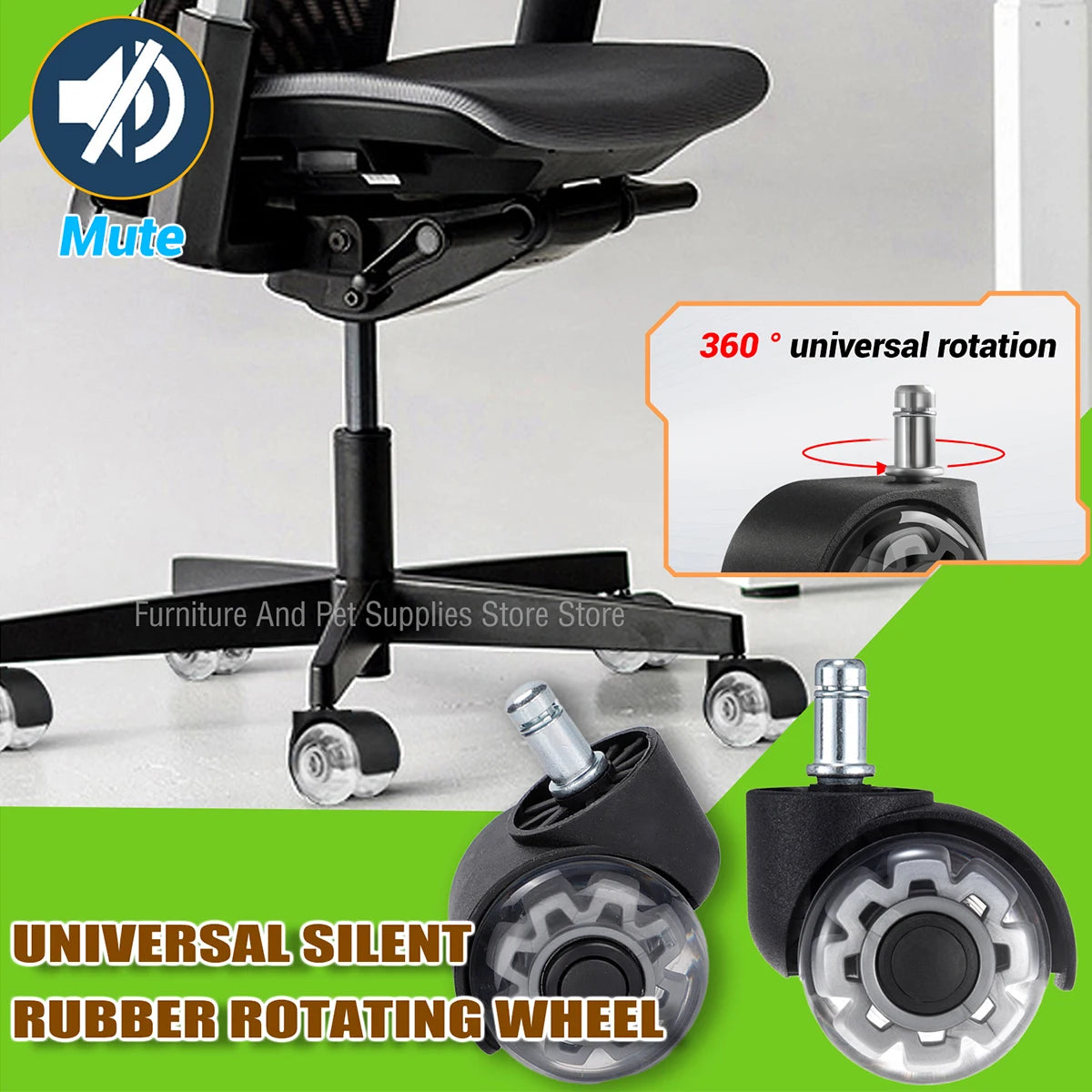 1-5PCS Universal Mute Wheel Office Chair Caster Swivel Rubber Soft Safe Rollers Furniture Hardware Chair Wheels for Desk Office