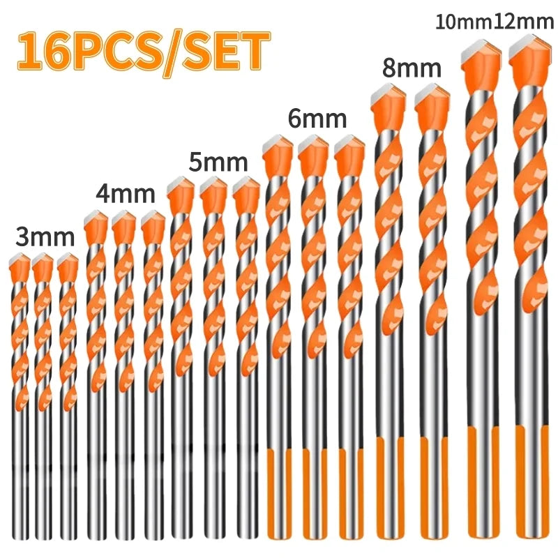 Tungsten Carbide Masonry Drill Bit Set for Metal Steel Porcelain Ceramic Tile Concrete Brick Wood 3-12mm Drilling Tools