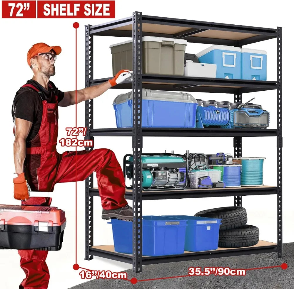 2 Pack Heavy Duty Storage Shelves, Garage Shelving Units, 2400LBS Capacity