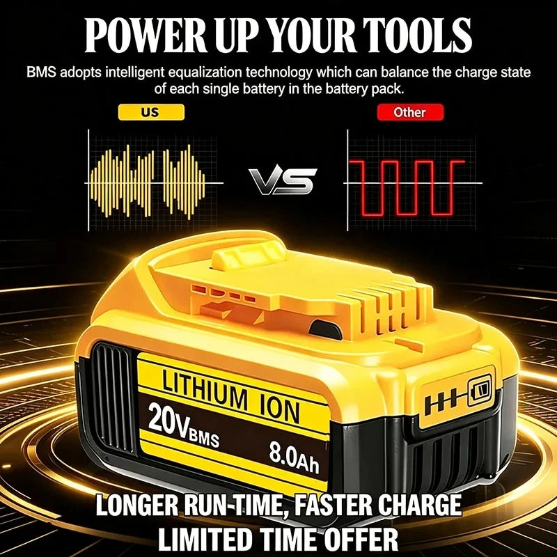 20V MAX XR Lithium Battery Pack For DeWalt Power Tools Replacement Battery Compatible DCB200 DCB205 8.0Ah Rechargeable Battery
