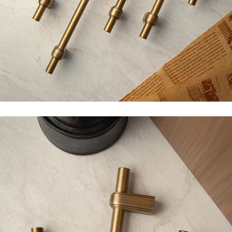 Santaya Solid Brass Cabinet Handle and Knob Drawer Knobs T Bar Bedroom Kitchen Handle Hardware / Drawer Pulls Antique Bronze