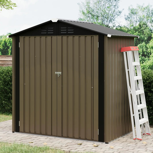 6x4FT Outdoor Metal Storage Shed, 130 Cu Ft Galvanized Steel Garden Tool Shed With Sloped Roof, Lockable Door, Window And Vent