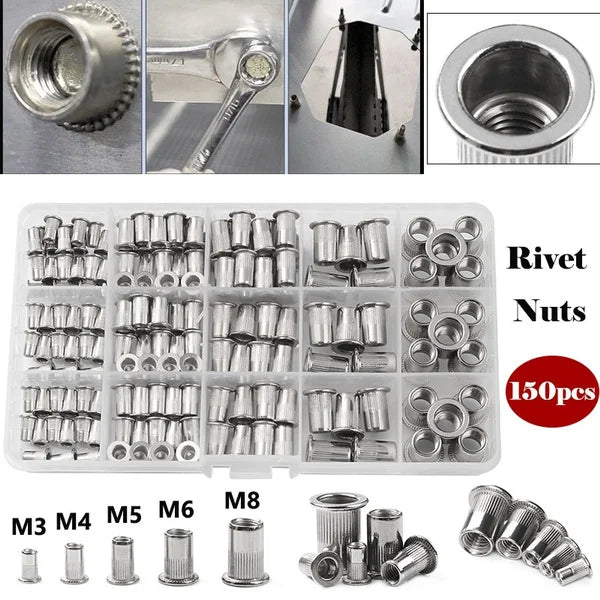 Rivet Nuts 150PCS Gun Mandrel Kit M3/M4/M5/M6/M8 or Nut Rivet Mandrels Repairtool Rivetgun Flatheadscrew Pop Nut Rivet Gun Set