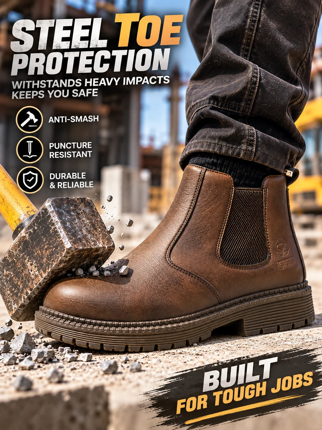 Anti-Crush and Anti-Puncture Work Shoes: High-Top, All-Season, Cowhide Upper, Safety Sole