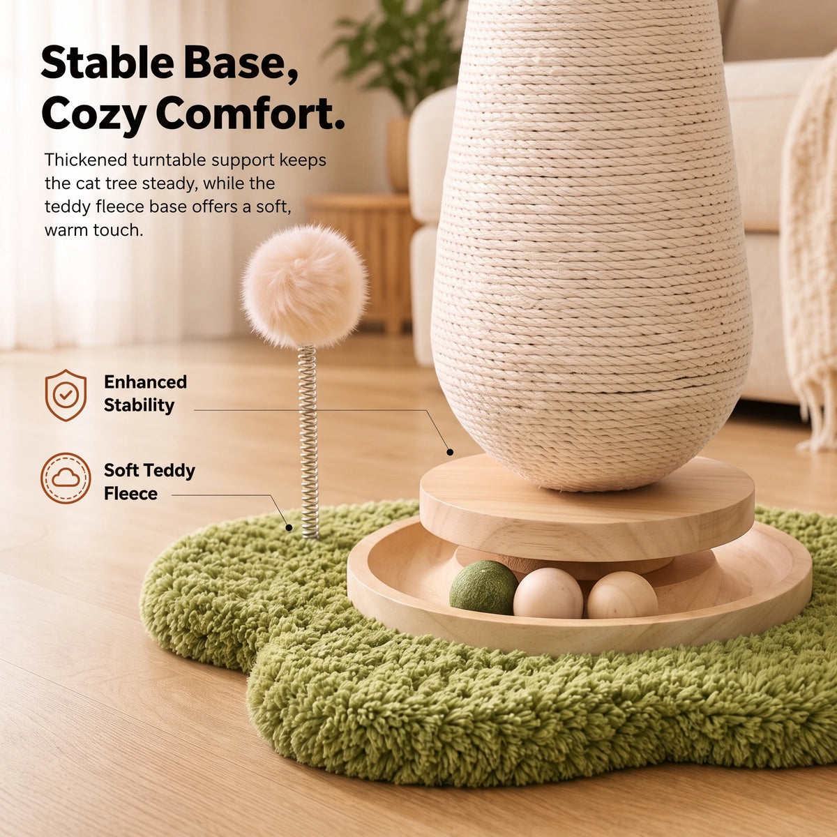 21'' Mushroom Cat Scratching Post with Sisal Rope & Interactive Turntable Ball, Compact Vertical Cat Tree for Small Spaces, Multi-Cat Homes, Apartment-Friendly Claw Protector