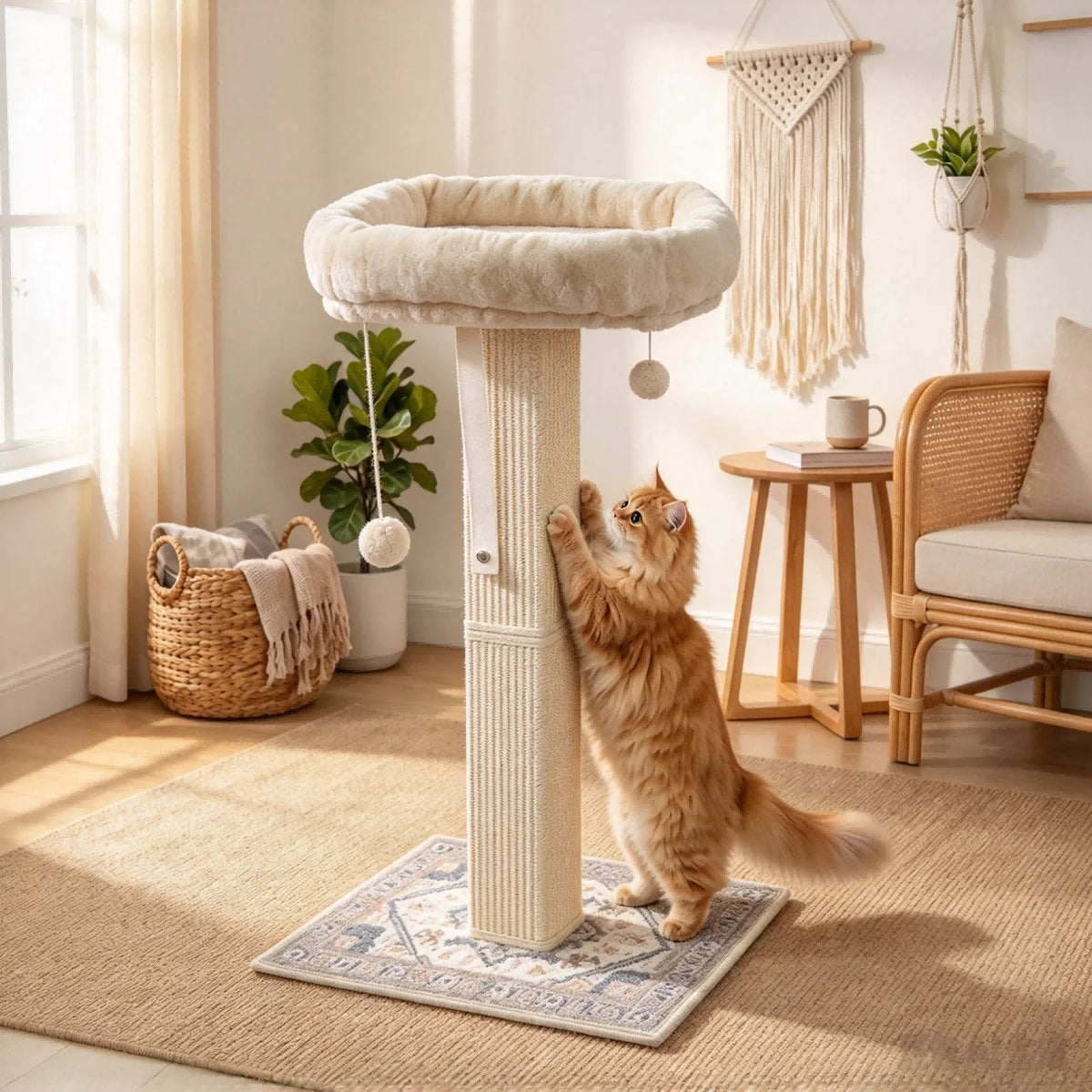 Heavy Duty Cat Scratcher Scratching Post Large Plush Top Cat Bed Perch Sisal Wrapped Cat Tree with Dangling Ball Interactive Toys for Indoor Cats
