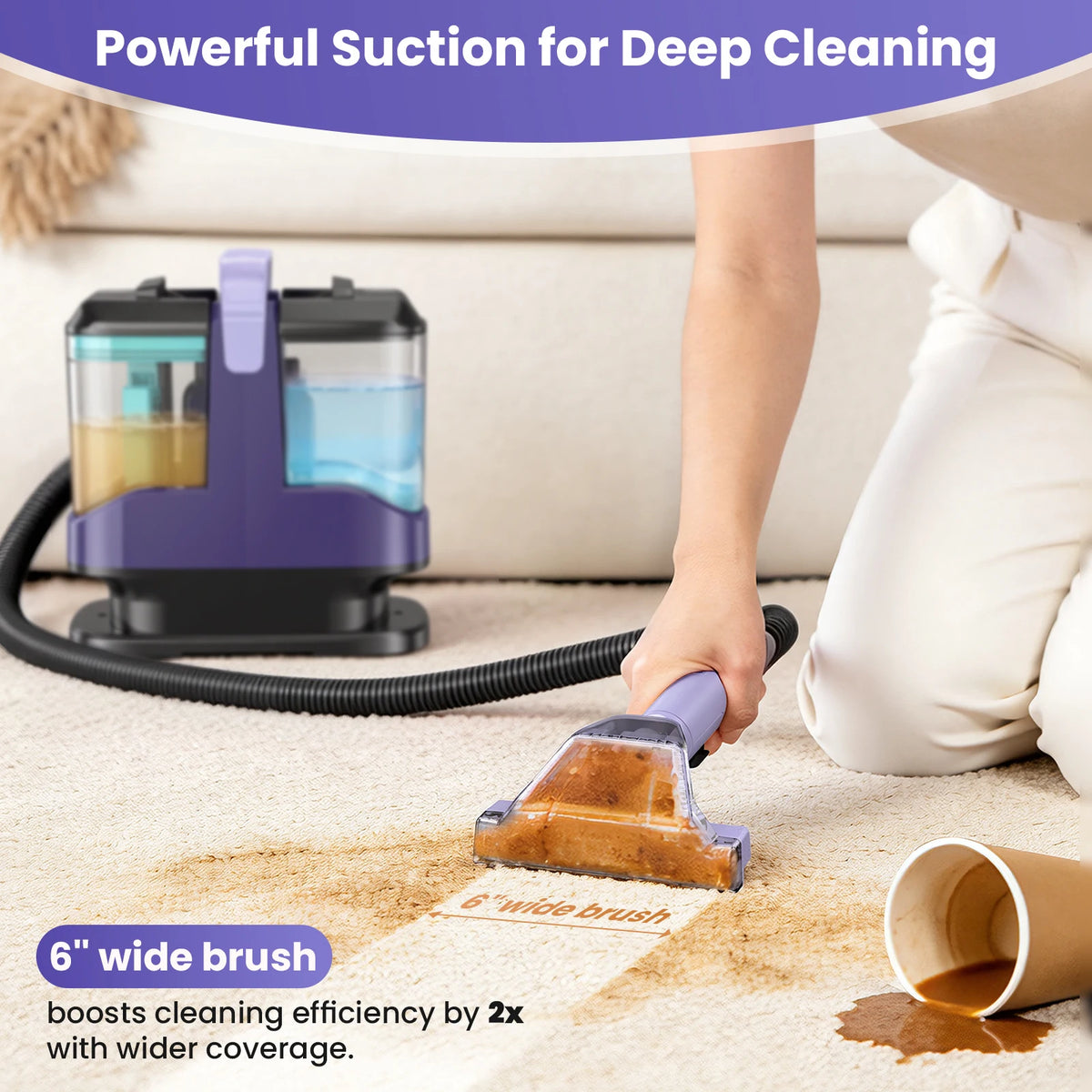 Portable Carpet Cleaner Machine Handheld Vacuum Wet Dry Powerful Suction for Sofa Curtain Car Seat Pet Hair