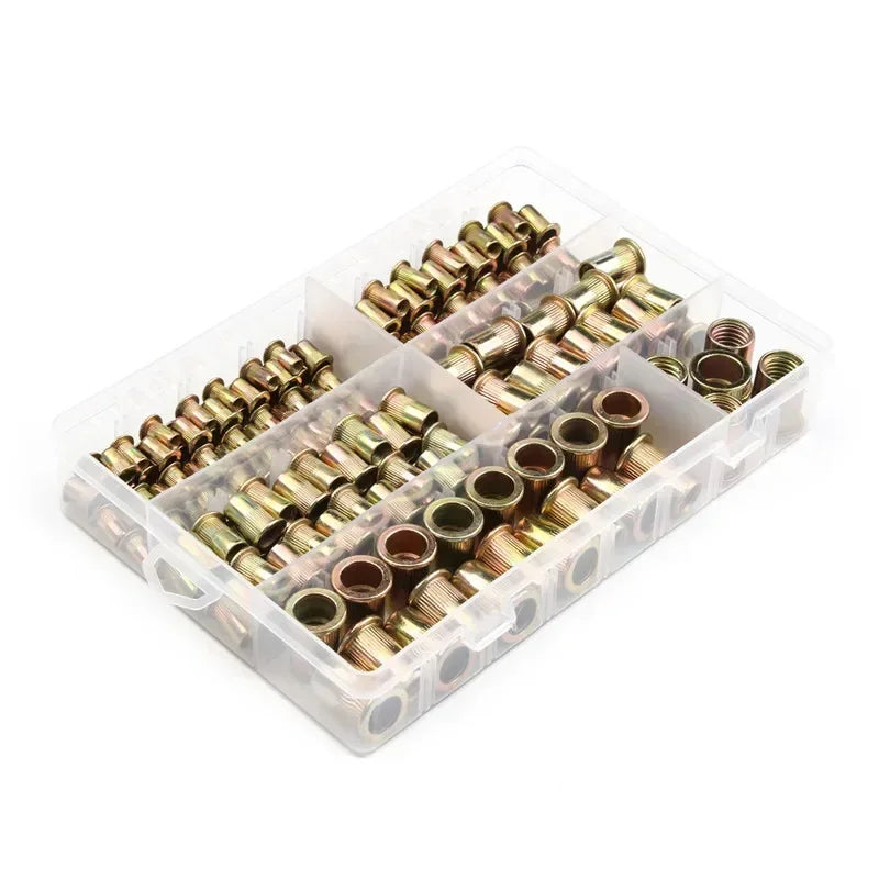 100/165/210PCS Rivet Nut Set Flat Head Threaded Rivet Insert Cap Nut Cover Blind Rivet Nut Rivnut Kit M3 M4 M5 M6 M8 M10 M12