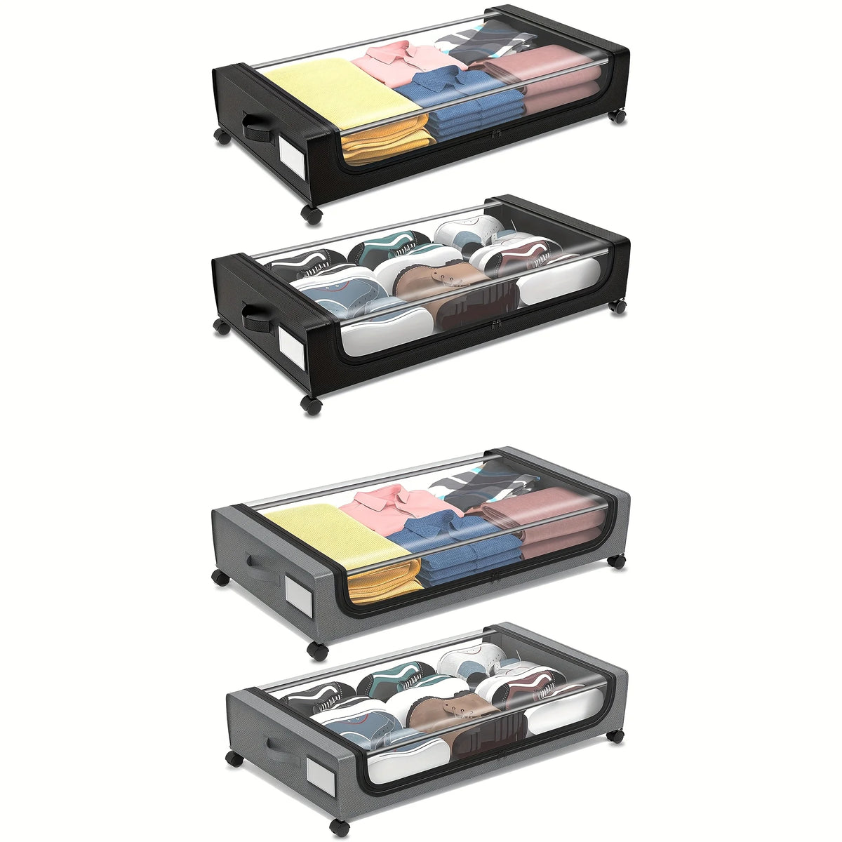 2026 Underbed Storage Container With Wheels Lids Space Saving Pull Out Organizer for Clothes Shoes Bedroom Dorm Household Use