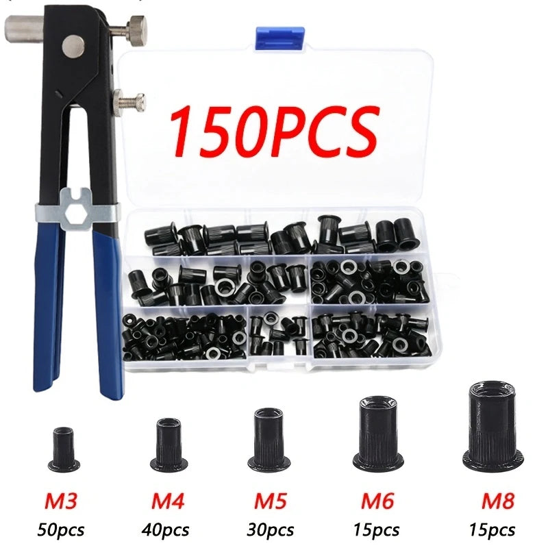Rivet Nuts 150PCS Gun Mandrel Kit M3/M4/M5/M6/M8 or Nut Rivet Mandrels Repairtool Rivetgun Flatheadscrew Pop Nut Rivet Gun Set