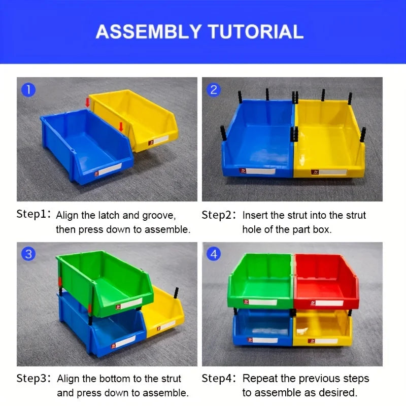 LEADLOONG X1 8pcs 180*120*80MM/7X4.7*3.1inch Garage Storage Box Plastic Stackable Storage Bins Parts Storage Organizer