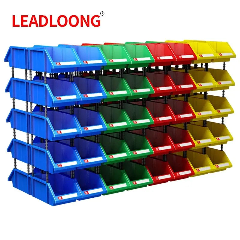 LEADLOONG X1 8pcs 180*120*80MM/7X4.7*3.1inch Garage Storage Box Plastic Stackable Storage Bins Parts Storage Organizer