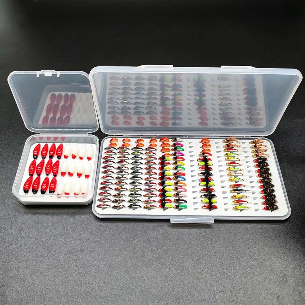 Fly Fishing Flies 2Boxes Bundle(Total 150Pcs Flies) Fly Fishing Bait Dry/Wet Fly Nymph Fly Fishing Lure Fly Box for Trout Salmon