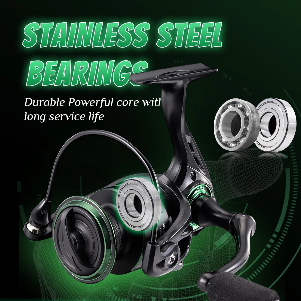 RF Spinning Reel Fishing Reel 5.2:1 Spin Green EVA Knob Fishing Wheel Saltwater Aluminum Spool