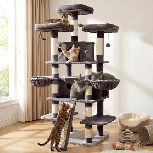 FOOWIN 173cm 68in Large Multi Level Cat Tree Tower Indoor Activity Center 2 Condos 3 Plush Perches Scratching Post Kitten Pet
