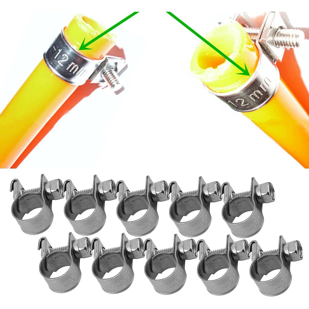 10 Pieces of All 304 Stainless Steel Mini Fuel Line Hose Clip Diesel Gold Clip 6mm-20mm Optional Size (13-15mm)
