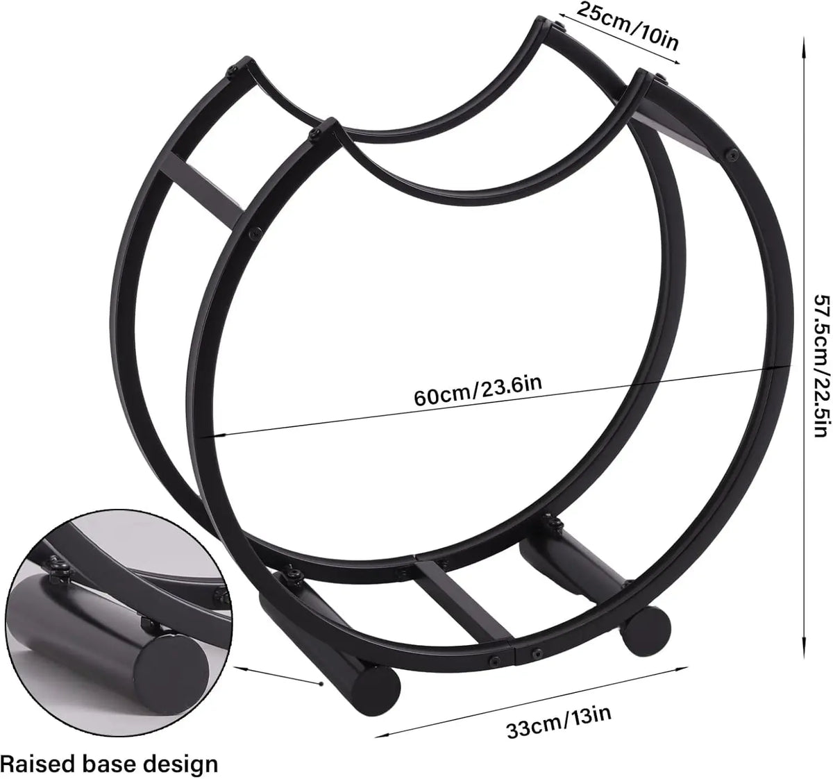 Round Firewood Rack Outdoor Indoor, Heavy Duty Wrought Iron Log Hoop Storage Holder, Circular Metal Wood Stacking Rack for Fireplace Fire Pit Hearth Patio Deck, Easy Tool-Free Setup