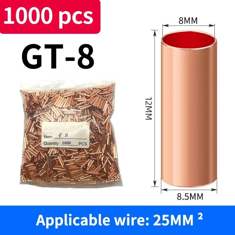 1000Pcs GT Copper Connecting Pipe Wire Joint Connector φ1.5/2/2.5/3/4/5/6/7/8/10mm Cold Crimping Terminal Red Copper And Pliers