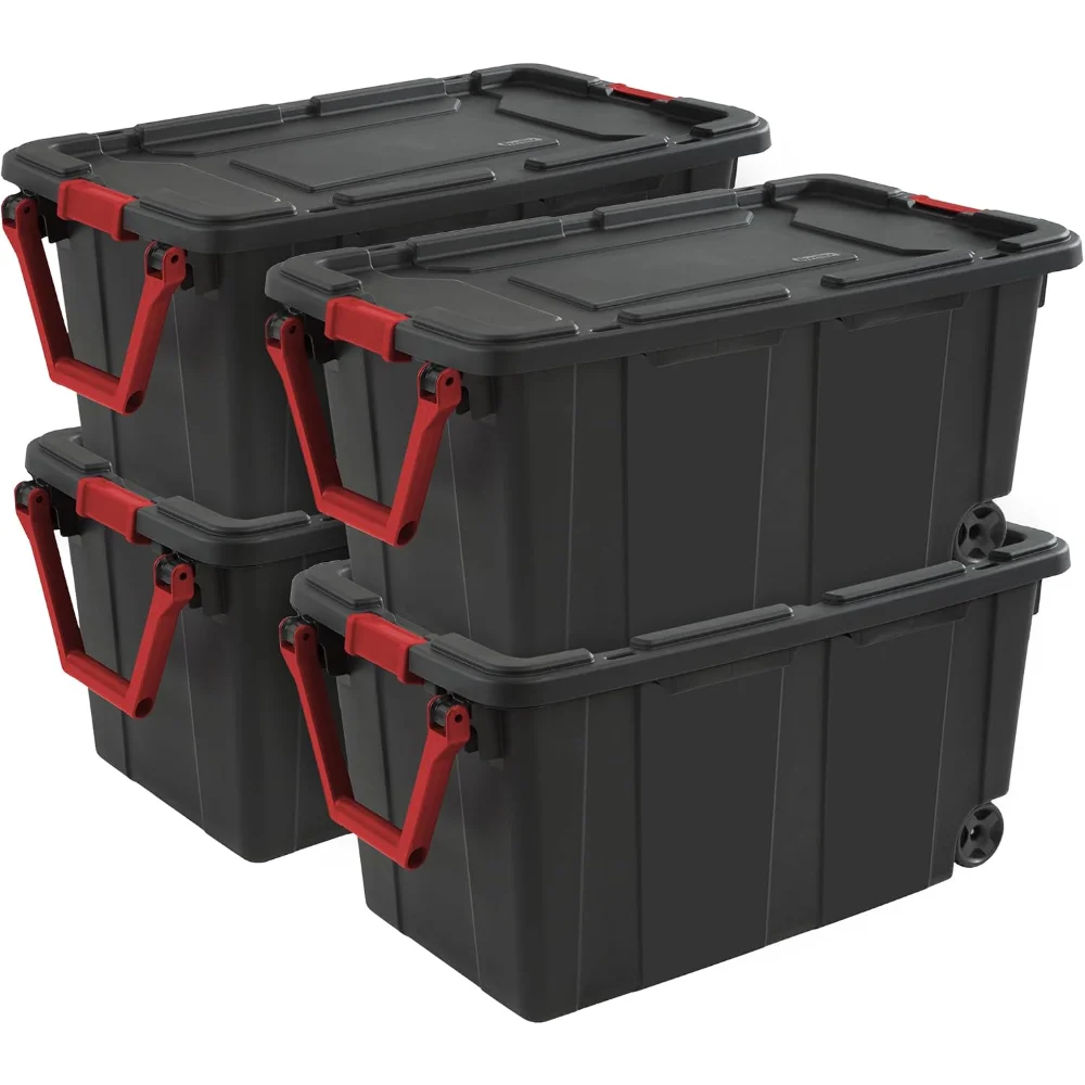 Heavy Duty 40 Gallon Wheeled Industrial Storage Tote, 4-Pack, Black Customized