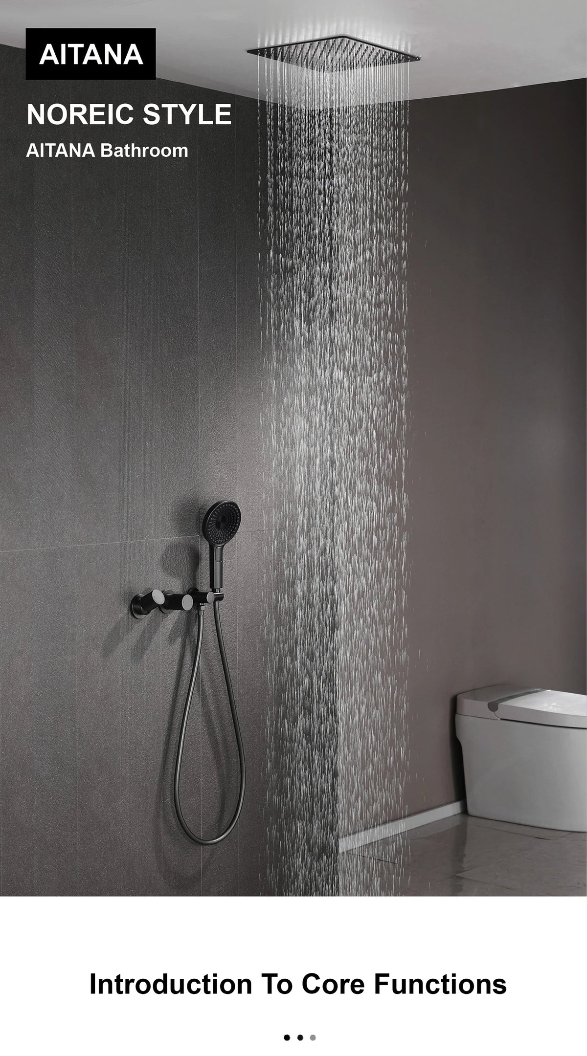 AITANA Minimalist Gun Grey Brass Ceiling Shower System Hidden Embedded Dual Handle Cold and Hot Water 2-Function Bathroom Mixer