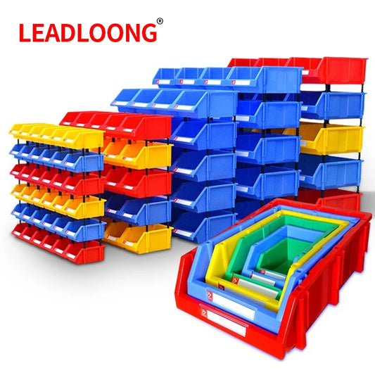 LEADLOONG X1 8pcs 180*120*80MM/7X4.7*3.1inch Garage Storage Box Plastic Stackable Storage Bins Parts Storage Organizer