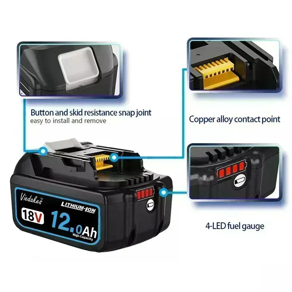 New 18V 12.0Ah Rechargeable Battery, for Makita Drill DGA404 DTW700 DHR202 DJV182 DDF487 Power Tool Battery, for Makita Battery