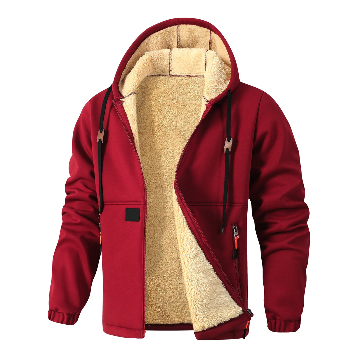 Men Fleece Lined Hooded Sweatshirt Thick Sherpa Lined Zip Up Hoodie Hiking Jacket Zipper Pockets Winter Thermal Casual Outerwear