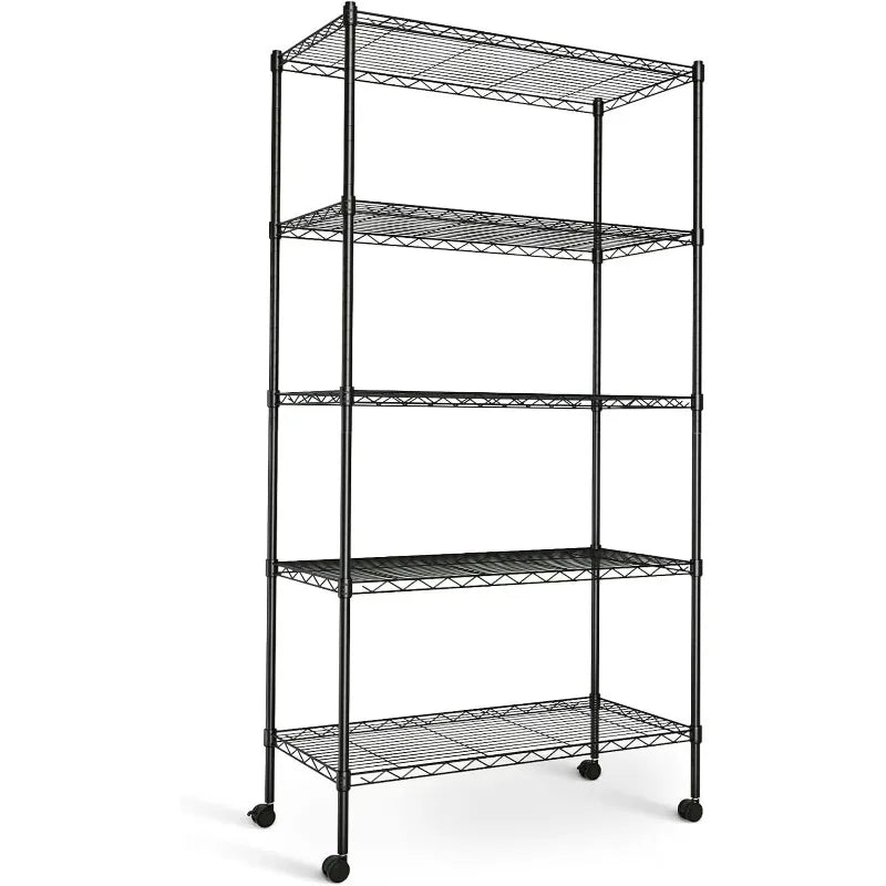 Heavy-duty Adjustable Metal Shelf With Wheels, Suitable For Garages, Kitchens, Storage Rooms, Laundry Rooms And Offices. Easy To Assemble.
