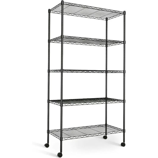 Heavy-duty Adjustable Metal Shelf With Wheels, Suitable For Garages, Kitchens, Storage Rooms, Laundry Rooms And Offices. Easy To Assemble.