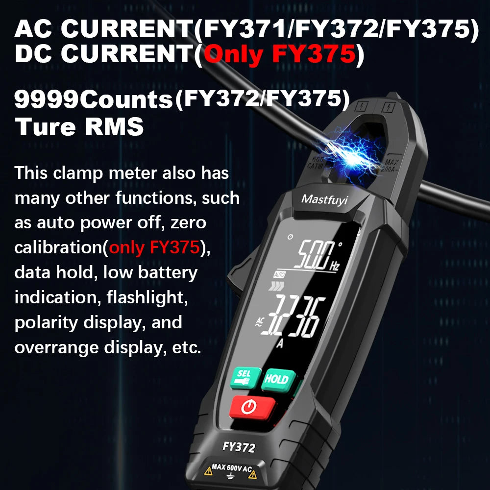 MASTFUYI AC Current Clamp Meter Digital 10000 Count Multimeter Ammeter Voltage Tester Car Amplifier Hz Capacitance NCV Ohm Tool