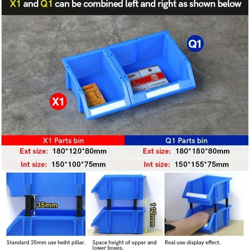 LEADLOONG X1 8pcs 180*120*80MM/7X4.7*3.1inch Garage Storage Box Plastic Stackable Storage Bins Parts Storage Organizer