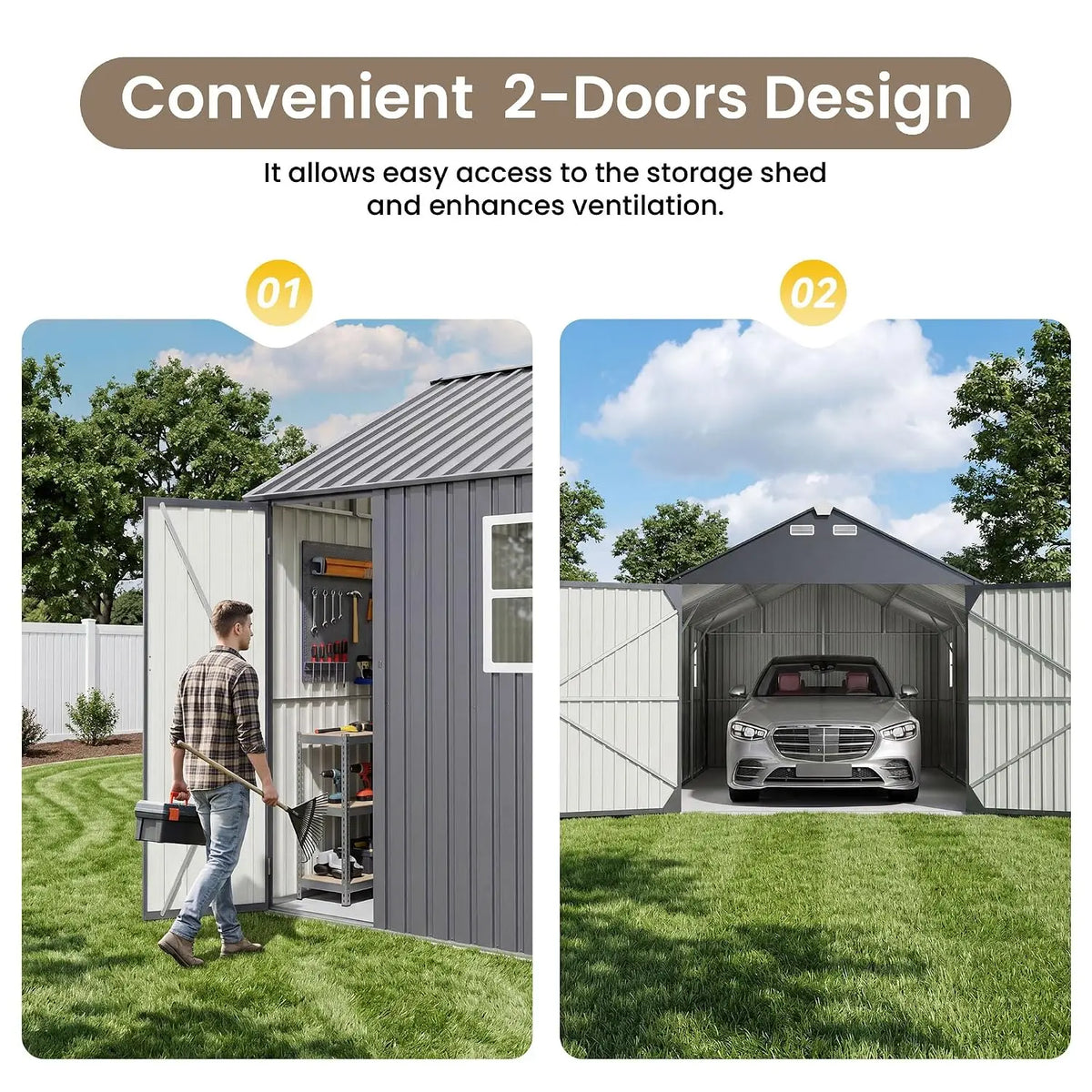 12x20 FT Large Outdoor Metal Storage Shed, Galvanized Steel Utility Shed, Side Windows & Roof Vents, Weatherproof, Custom
