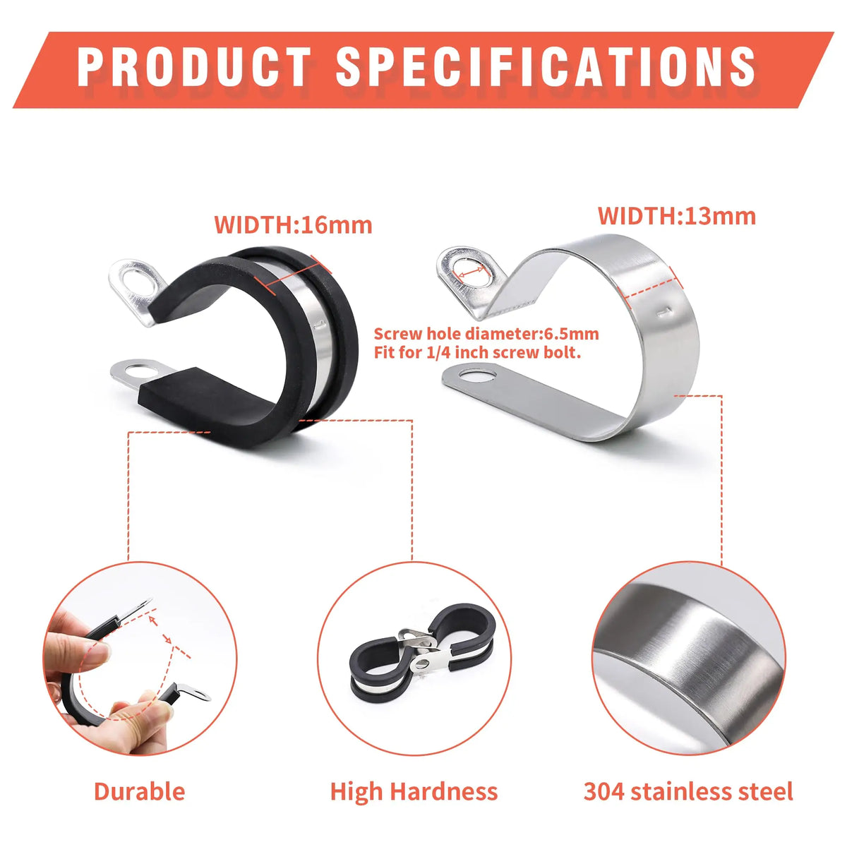 24PCS Stainless Steel Rubber Lined P Clips R-type Cable Mounting Pipe Clamp Hose Clamp Fixed Pipe Bracket Clamp 6-45mm 1/2" 3/4"