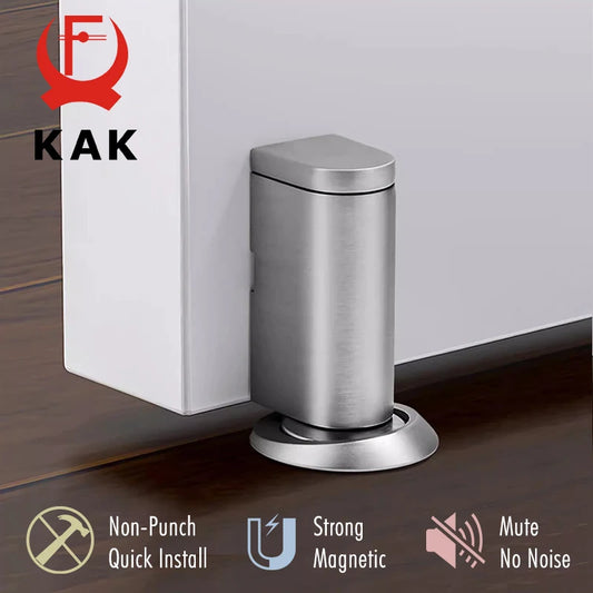 KAK Invisible Door Stopper Adjustable Magnetic Door Stop with Sticker Non-punch Wind-proof Hidden Door Holder Zinc Alloy Hardwar